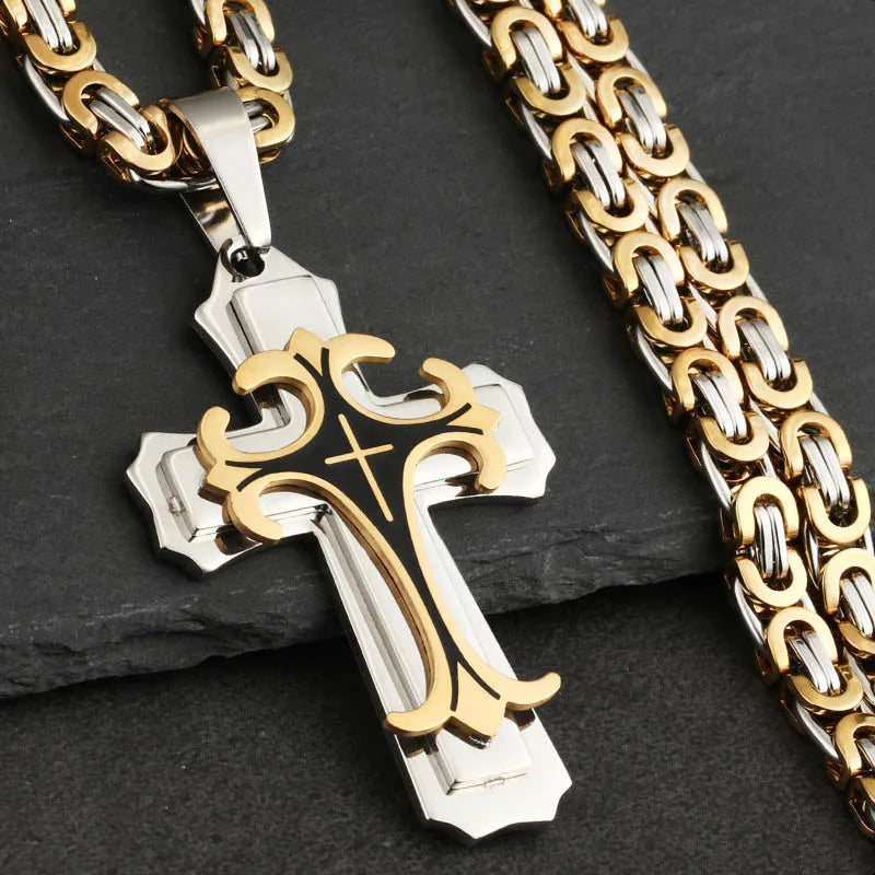 Multi-layer Christian Trinity Latin Cross Necklace