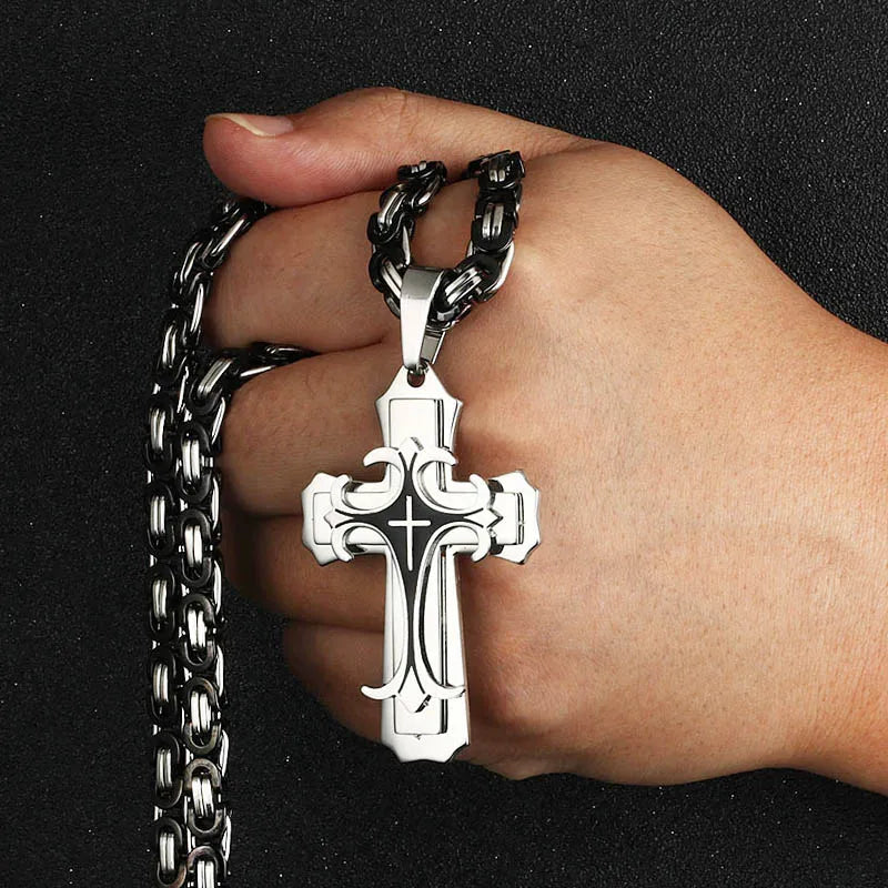 Multi-layer Christian Trinity Latin Cross Necklace
