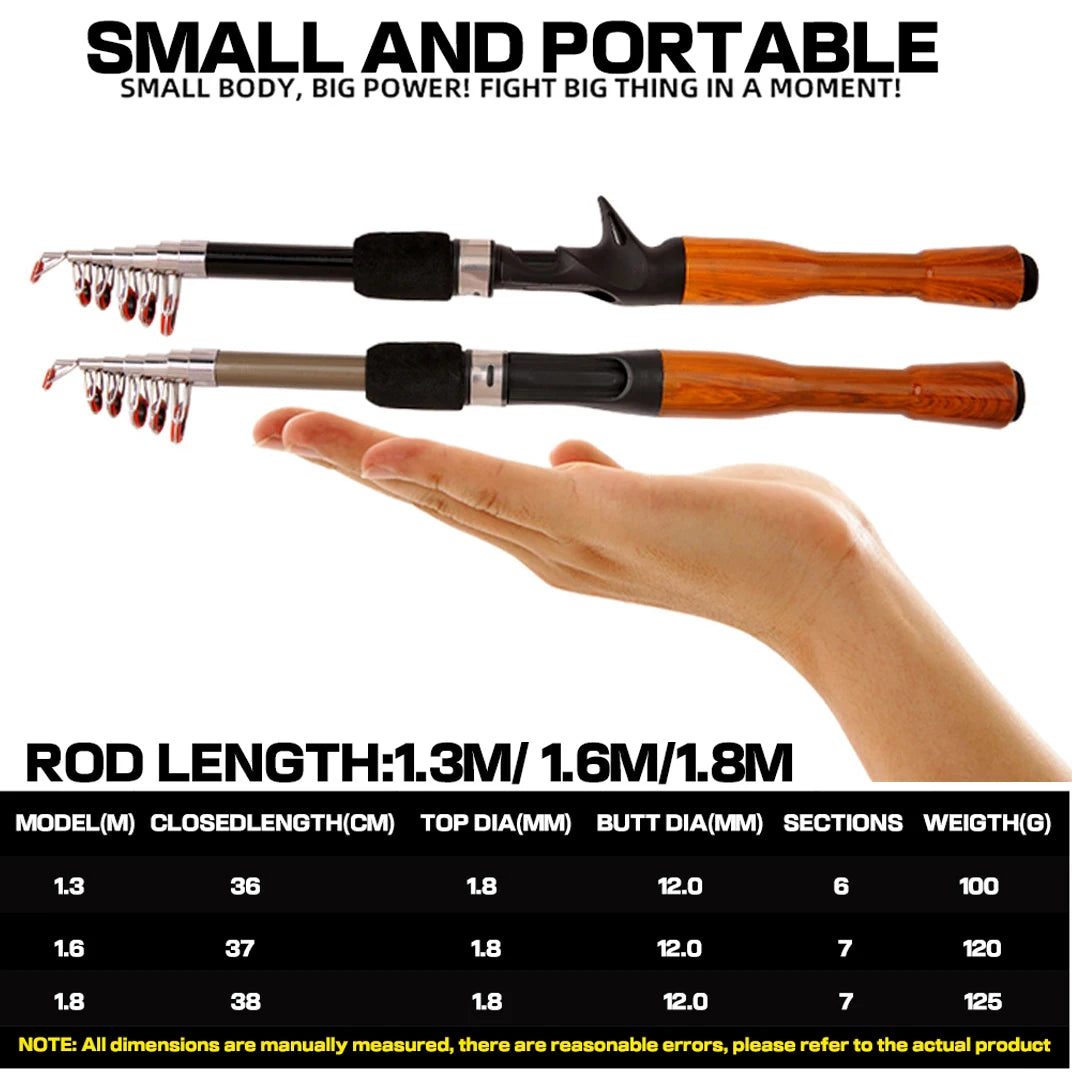 Lure Fishing Rod 1.3m 1.6m 1.8m Carbon Spinning Casting Baitcasting Mini Short Light Travel Lure Rod