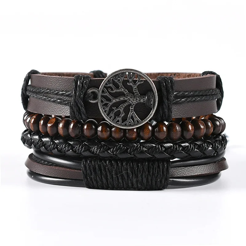 4Pcs/ Set Braided Wrap Leather Bracelets